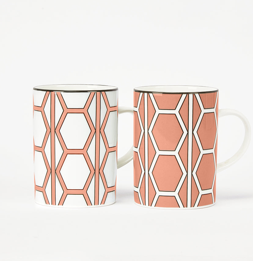 Hex Coral/White Mug Pair - SPECIAL OFFER